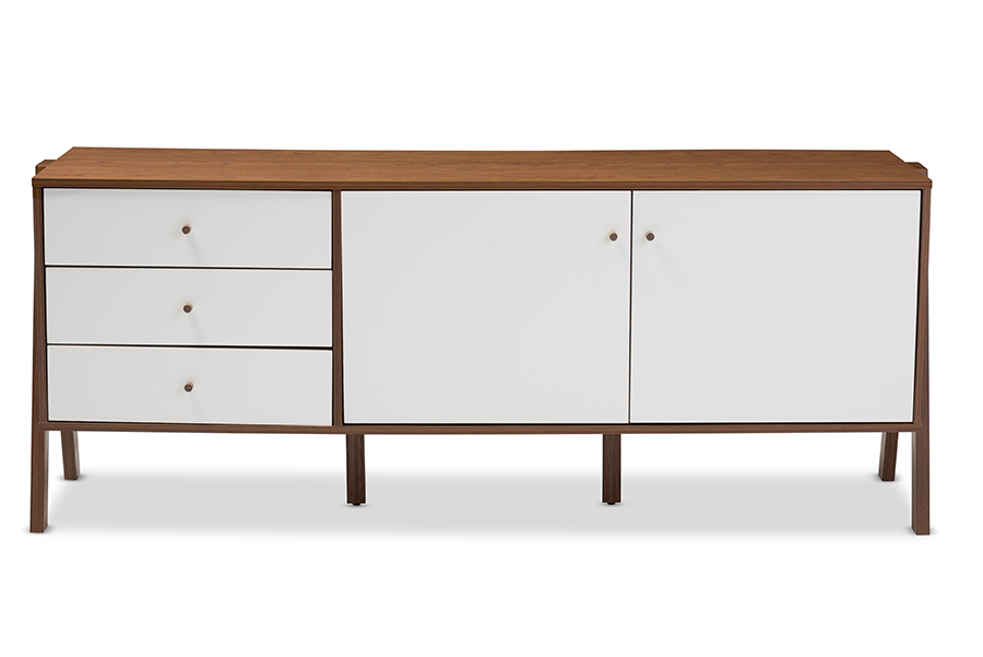 Fp-6780-walnut-white Harlow Mid-century Modern Scandinavian Style White & Walnut Wood Sideboard Storage Cabinet - 25.78 X 65.4 X 18.8 In.