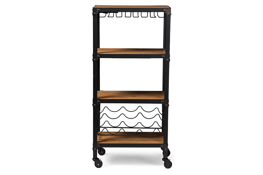 Ylx-9033 Swanson Rustic Industrial Style Antique Black Textured Metal Distressed Wood Mobile Kitchen Bar Wine Storage Shelf - 39 X 18 X 12 In.