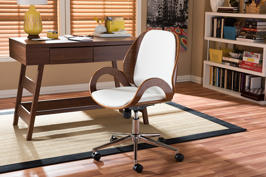 Sdm2225-5-walnut-white Watson Modern & Contemporary White & Walnut Office Chair - 33.15 X 21.26 X 23.01 In.