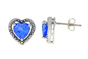 925 Sterling Silver Rhodium Finish Tanzanite & Diamond Heart Stud Earrings