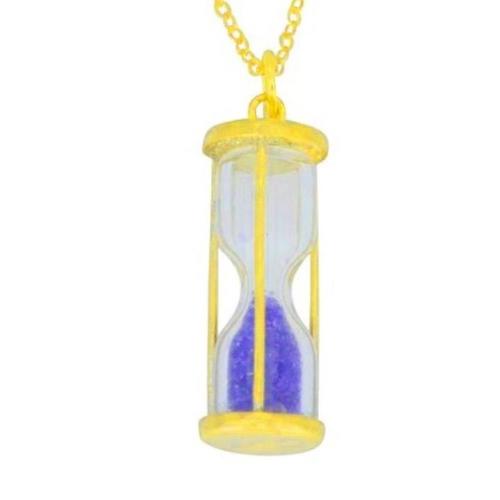 Hrg-ame-ygp 14kt Yellow Gold Plated Over 925 Sterling Silver Natural Amethyst Time In Bottom Dust Hourglass Pendant
