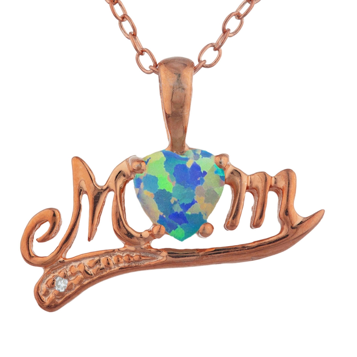 Pd-mom-blk-op-rgp 14kt Rose Gold Plated Black Opal & Diamond Heart Mom Pendant