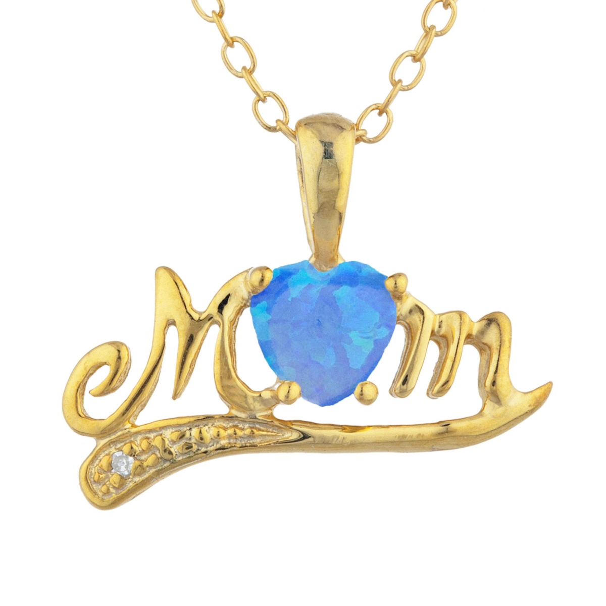 Pd-mom-blu-opal-ygp 14kt Yellow Gold Plated Blue Opal & Diamond Heart Mom Pendant