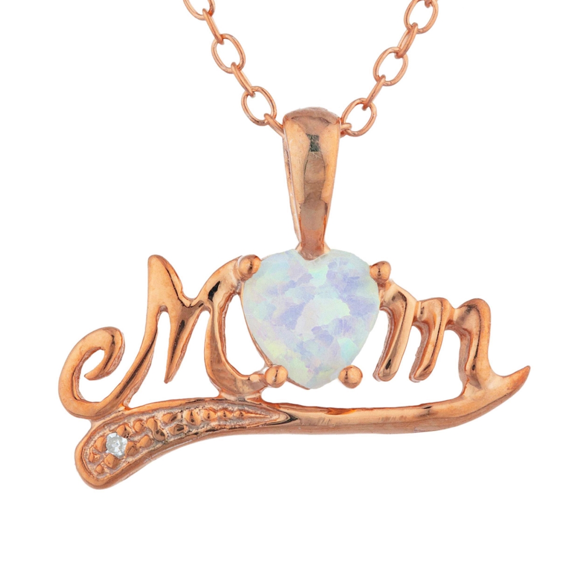 Pd-mom-opal-rgp 14kt Rose Gold Plated Opal & Diamond Heart Mom Pendant