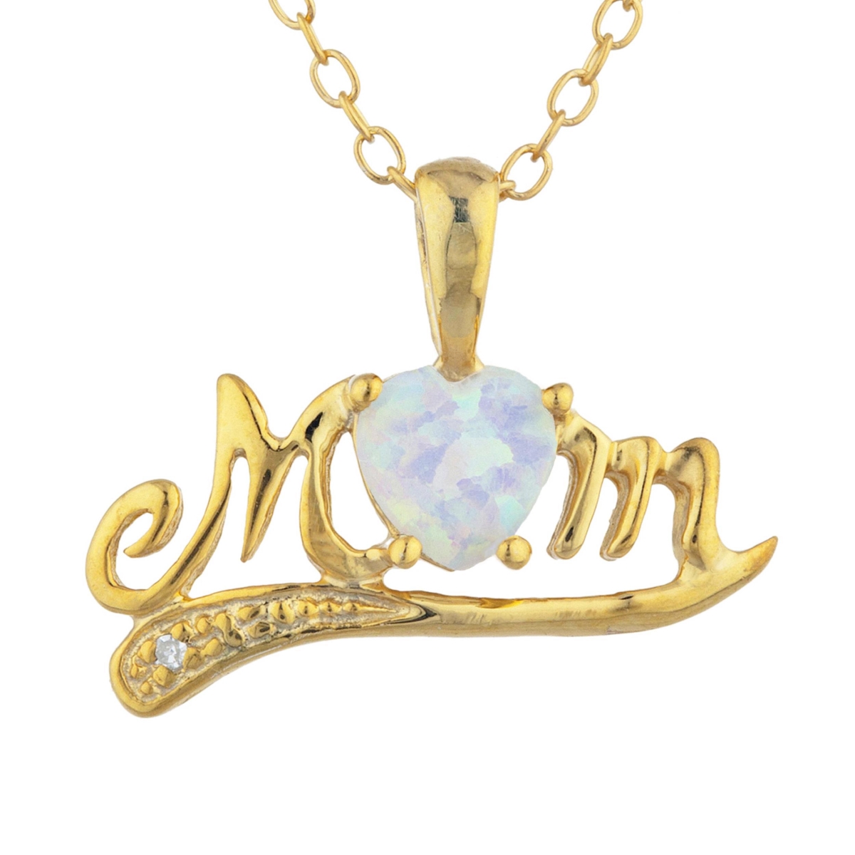Pd-mom-opal-ygp 14kt Yellow Gold Plated Opal & Diamond Heart Mom Pendant