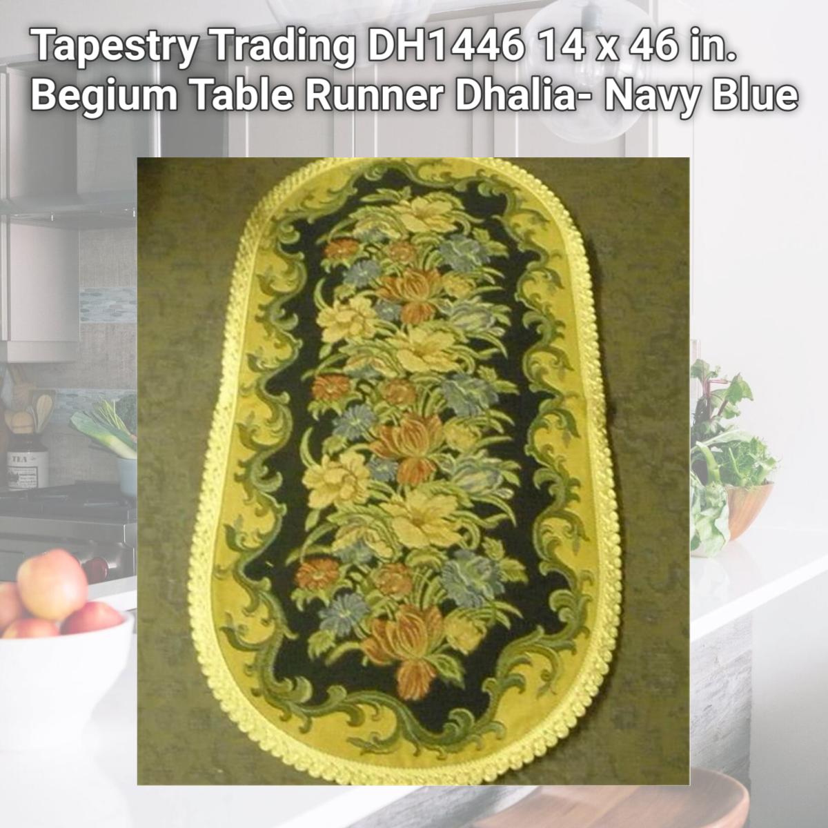 Picture of Tapestry Trading DH1446 14 x 46 in. Begium Table Runner Dhalia- Navy Blue