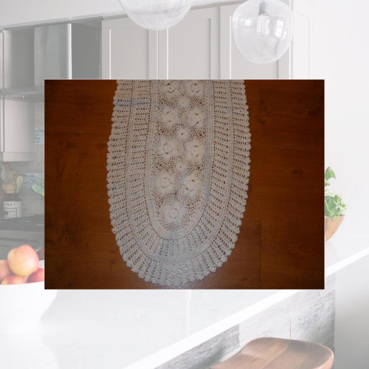 Picture of Tapestry Trading NL-14I1636 14 x 36 in. Handmade Indian Crochet Table Runner- Ivory