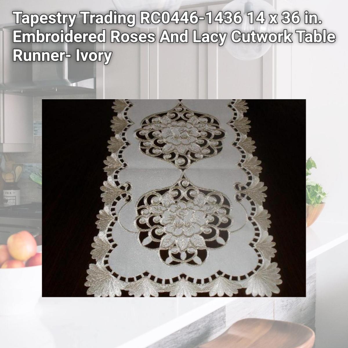Picture of Tapestry Trading RC0446-1436 14 x 36 in. Embroidered Roses And Lacy Cutwork Table Runner- Ivory