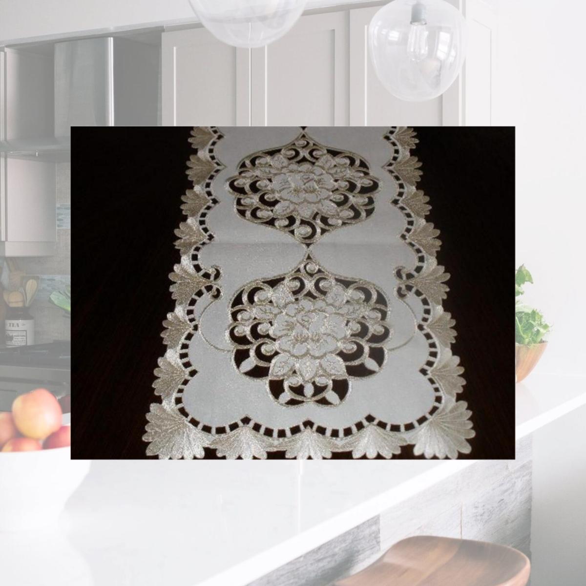 Picture of Tapestry Trading RC0446-1490 14 x 90 in. Embroidered Roses And Lacy Cutwork Table Runner- Ivory