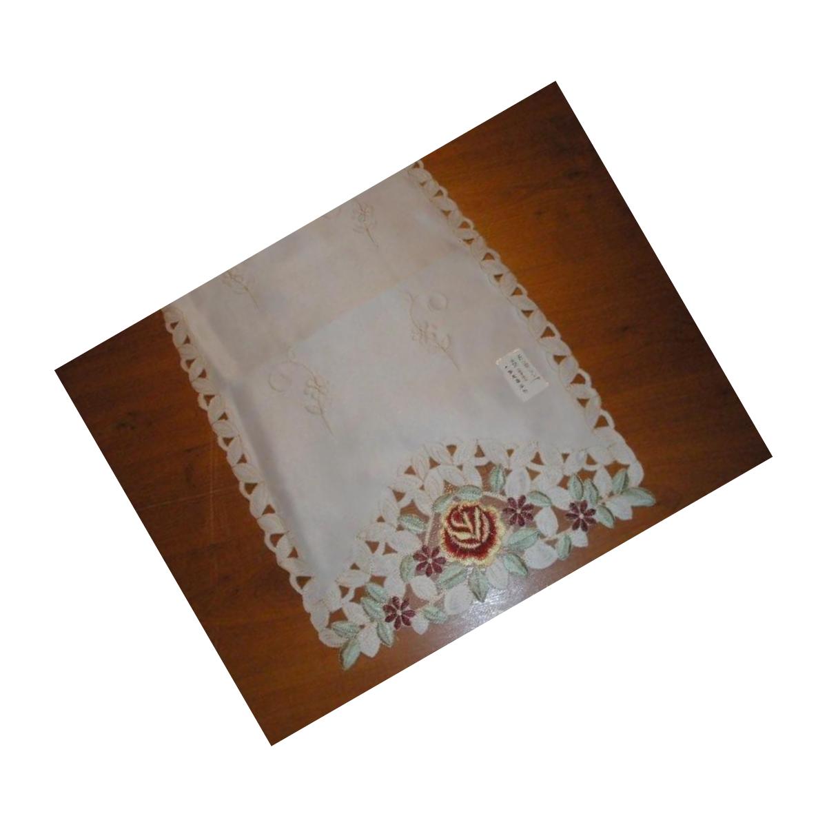 Picture of Tapestry Trading MH10109-1436 14 x 36 in. Embroidered Burgundy Rose And Lacy Cutwork Table Runner- Ivory