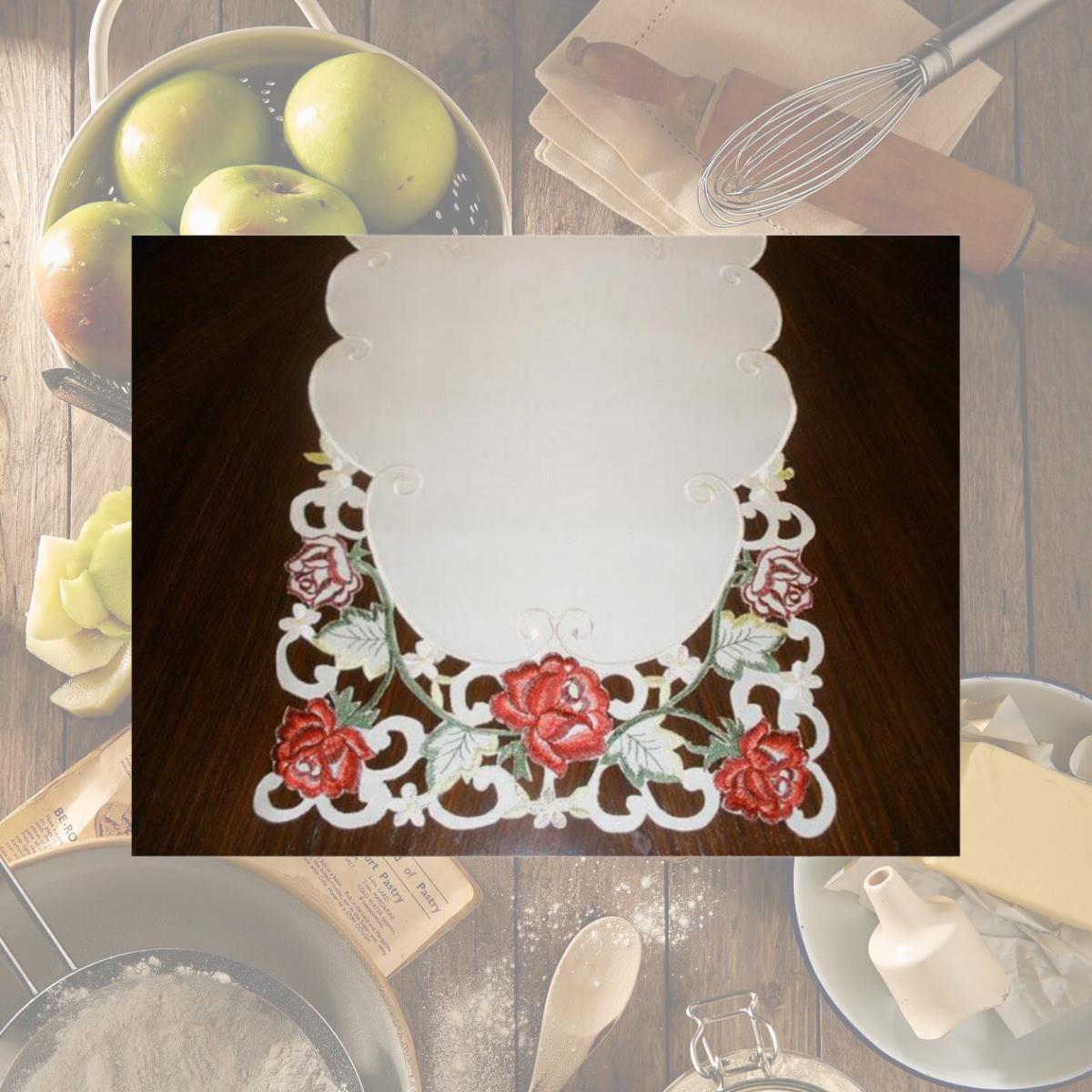 Picture of Tapestry Trading MH10938-1454 14 x 54 in. Embroidered Red Rose And Lacy Cutwork Table Runner- Ivory