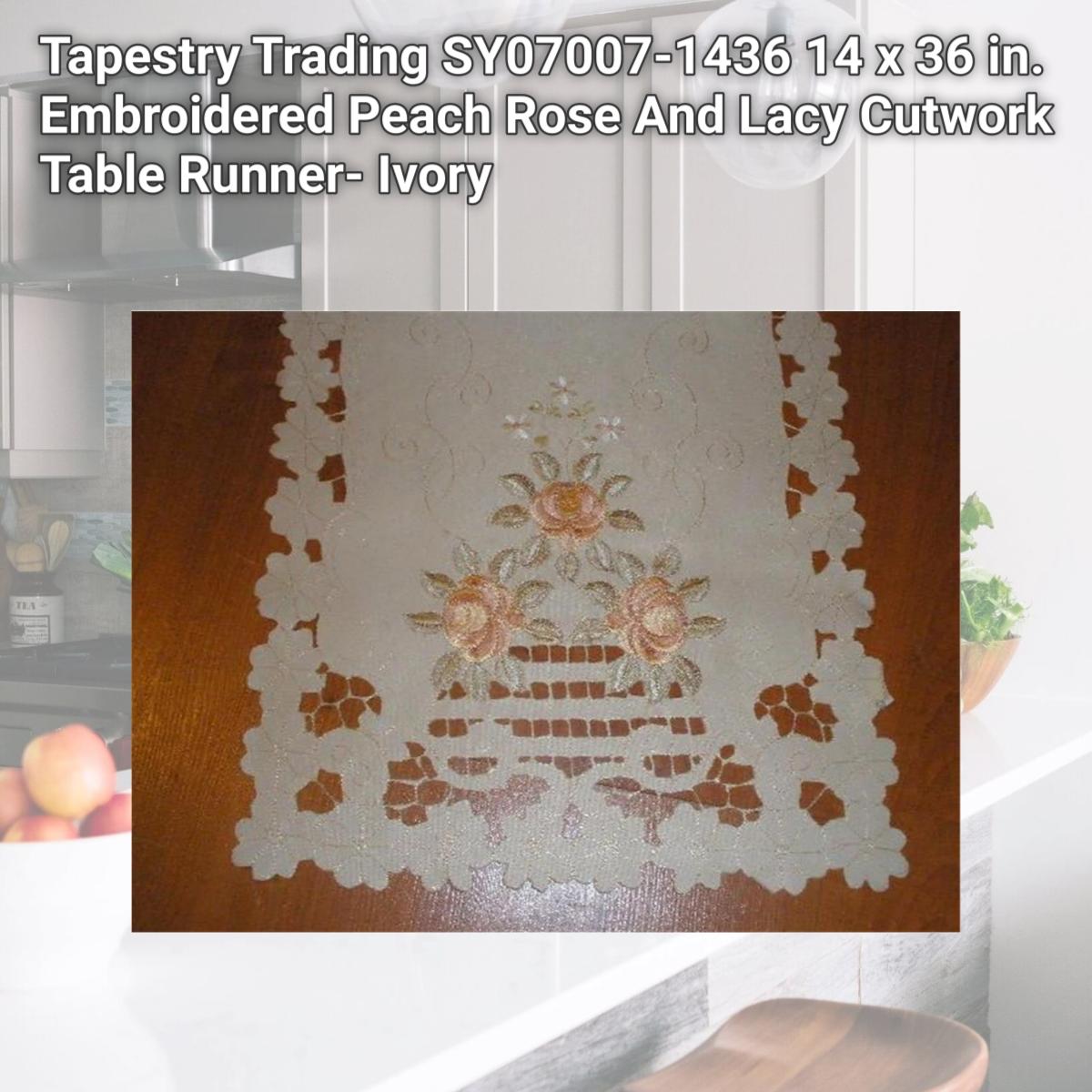 Picture of Tapestry Trading SY07007-1436 14 x 36 in. Embroidered Peach Rose And Lacy Cutwork Table Runner- Ivory