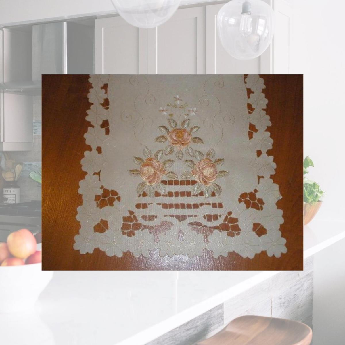 Picture of Tapestry Trading SY07007-1436 14 x 36 in. Embroidered Peach Rose And Lacy Cutwork Table Runner- Ivory