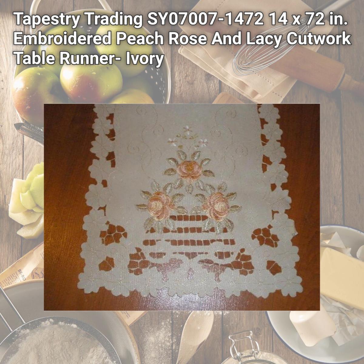 Picture of Tapestry Trading SY07007-1472 14 x 72 in. Embroidered Peach Rose And Lacy Cutwork Table Runner- Ivory