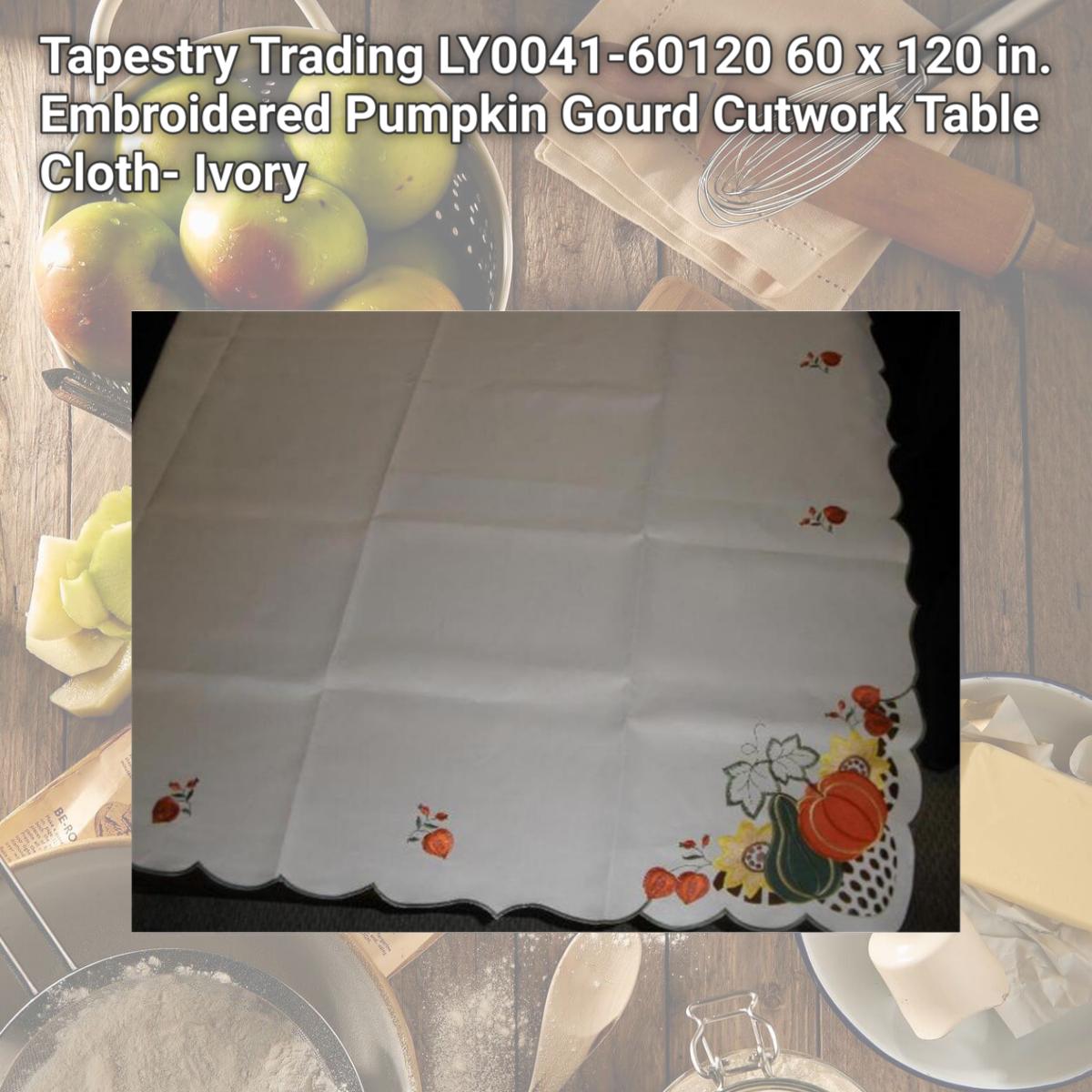 Picture of Tapestry Trading LY0041-60120 60 x 120 in. Embroidered Pumpkin Gourd Cutwork Table Cloth- Ivory