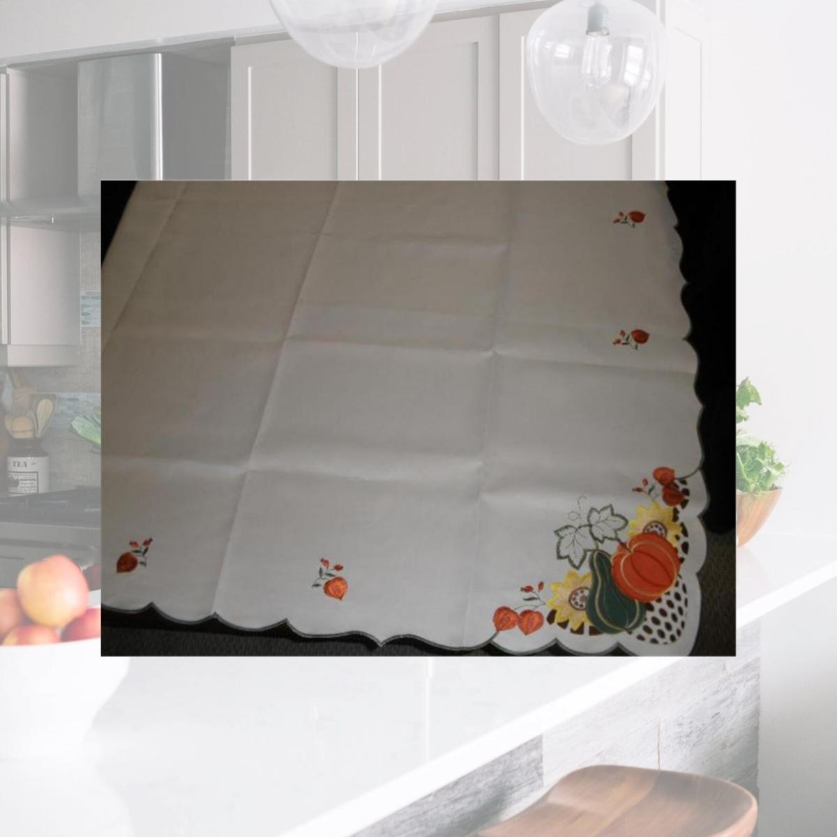 Picture of Tapestry Trading LY0041-60120 60 x 120 in. Embroidered Pumpkin Gourd Cutwork Table Cloth- Ivory