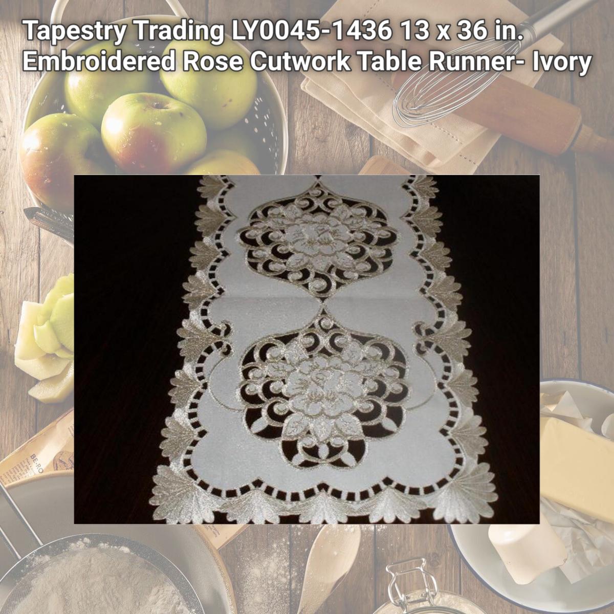 Picture of Tapestry Trading LY0045-1436 13 x 36 in. Embroidered Rose Cutwork Table Runner- Ivory