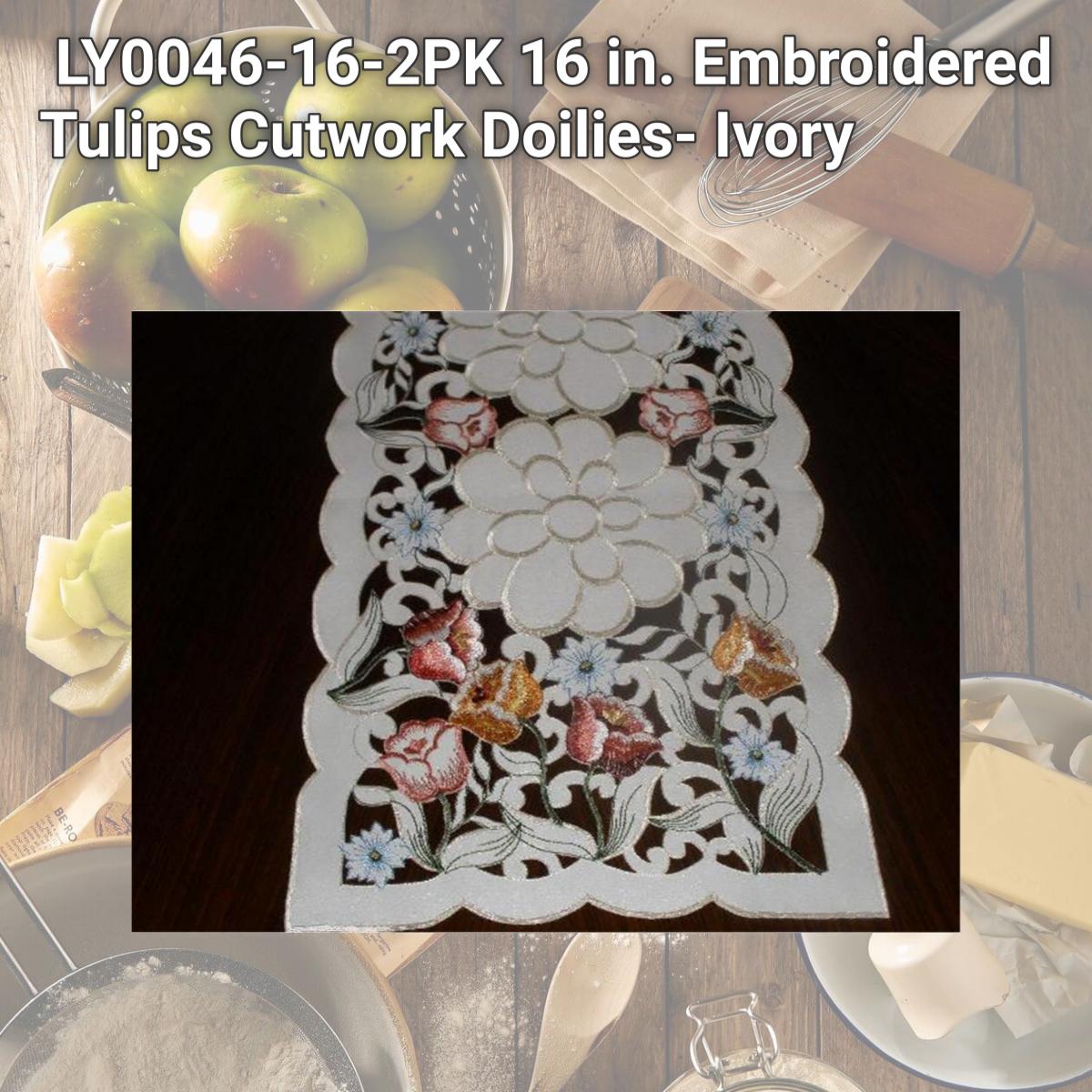 Picture of Tapestry Trading LY0046-16-2PK 16 in. Embroidered Tulips Cutwork Doilies- Ivory