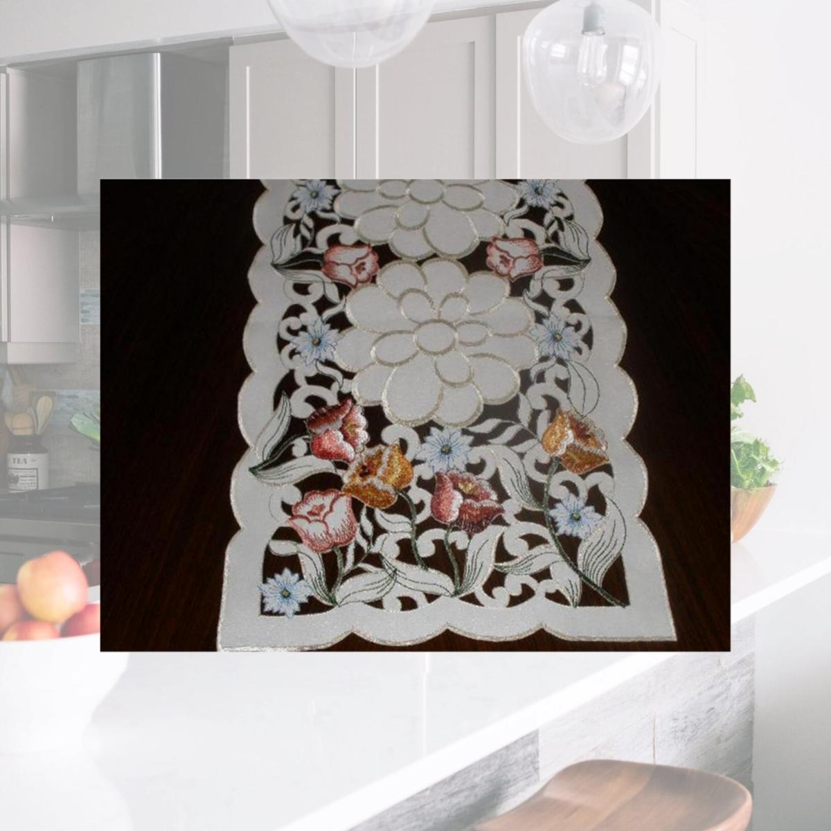 Picture of Tapestry Trading LY0046-16-2PK 16 in. Embroidered Tulips Cutwork Doilies- Ivory