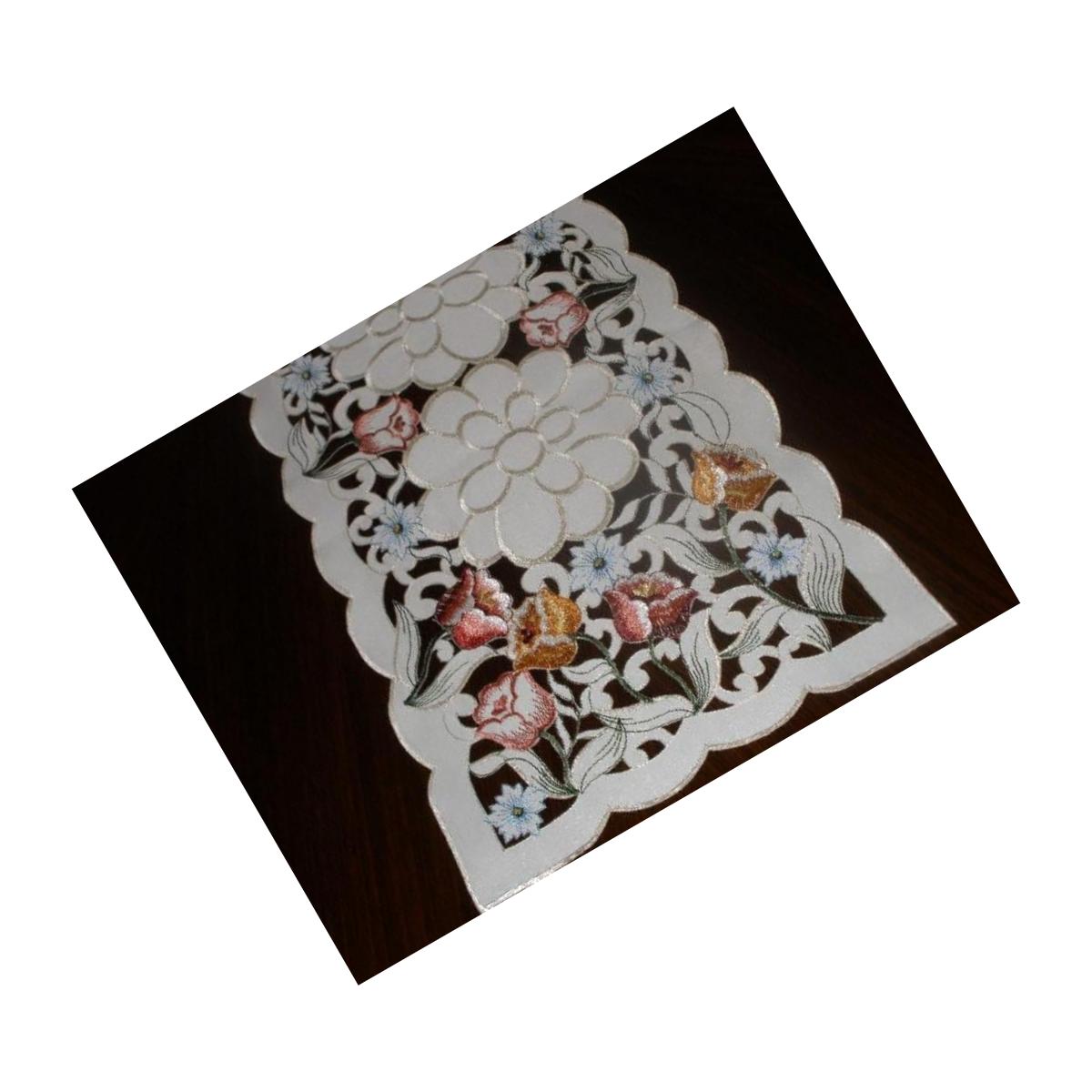 Picture of Tapestry Trading LY0046-1436 13 x 36 in. Embroidered Tulips Cutwork Table Runner- Ivory