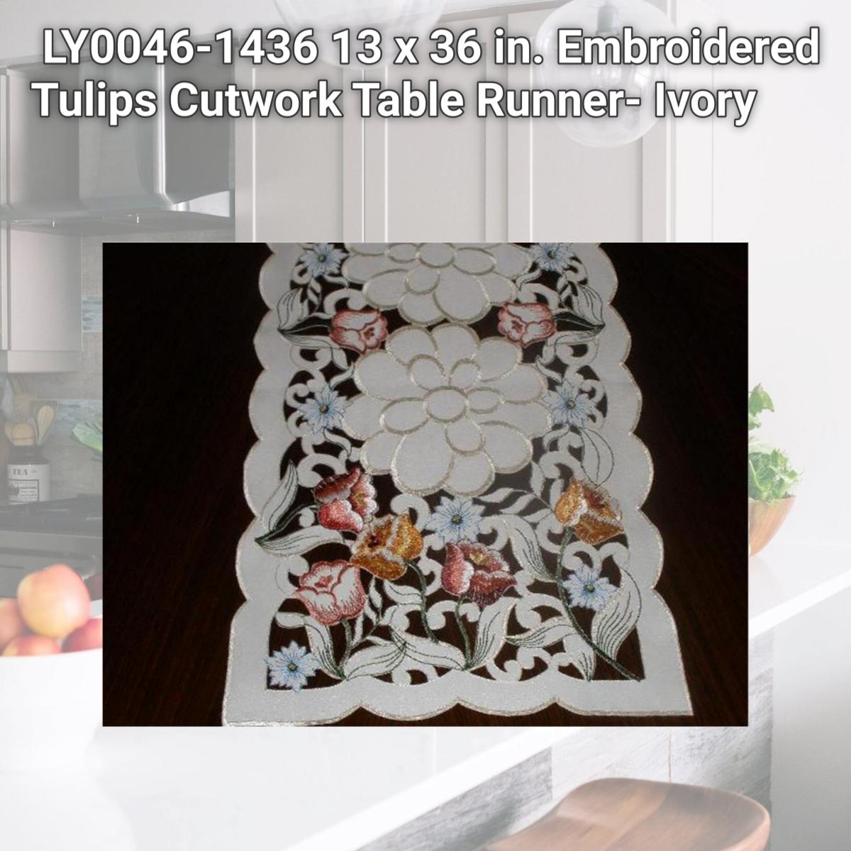 Picture of Tapestry Trading LY0046-1436 13 x 36 in. Embroidered Tulips Cutwork Table Runner- Ivory