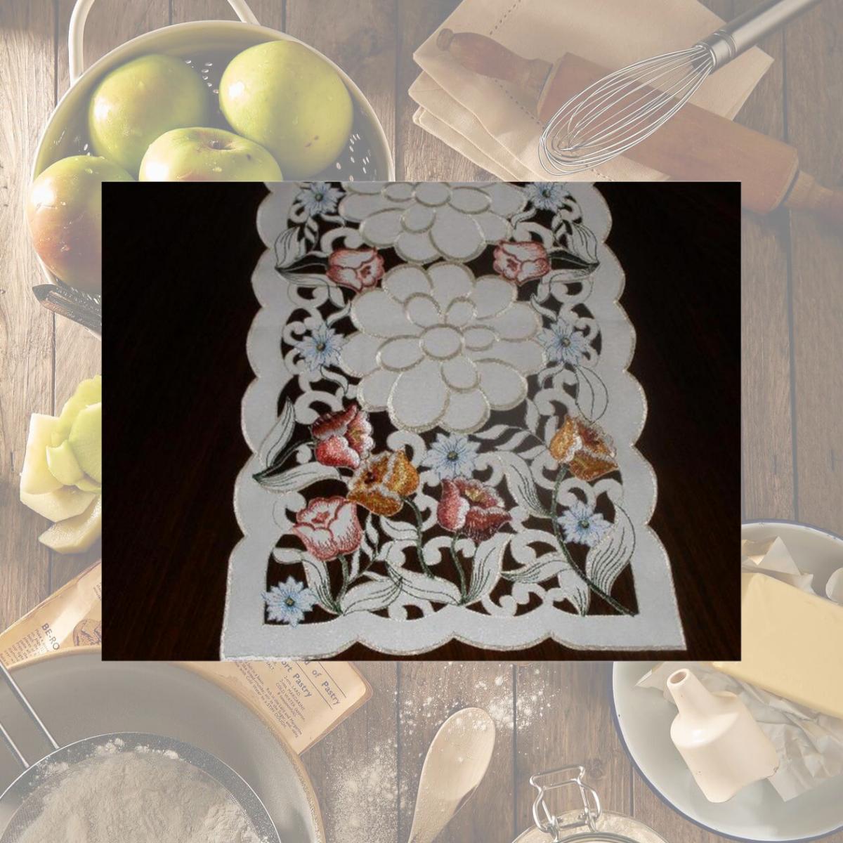 Picture of Tapestry Trading LY0046-1454 13 x 54 in. Embroidered Tulips Cutwork Table Runner- Ivory