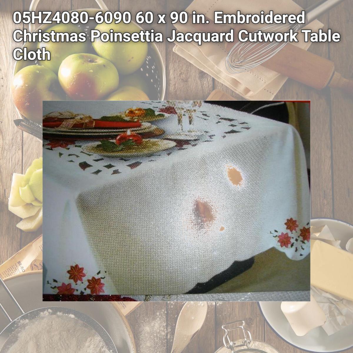 Picture of Tapestry Trading 05HZ4080-6090 60 x 90 in. Embroidered Christmas Poinsettia Jacquard Cutwork Table Cloth