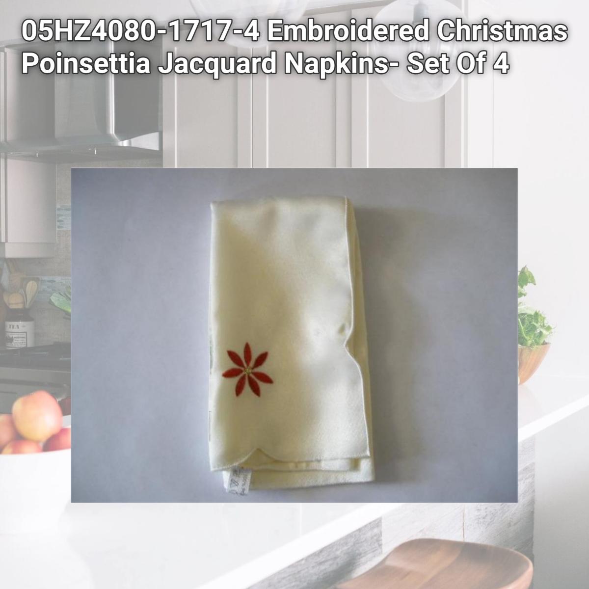 Picture of Tapestry Trading 05HZ4080-1717-4 Embroidered Christmas Poinsettia Jacquard Napkins- Set Of 4
