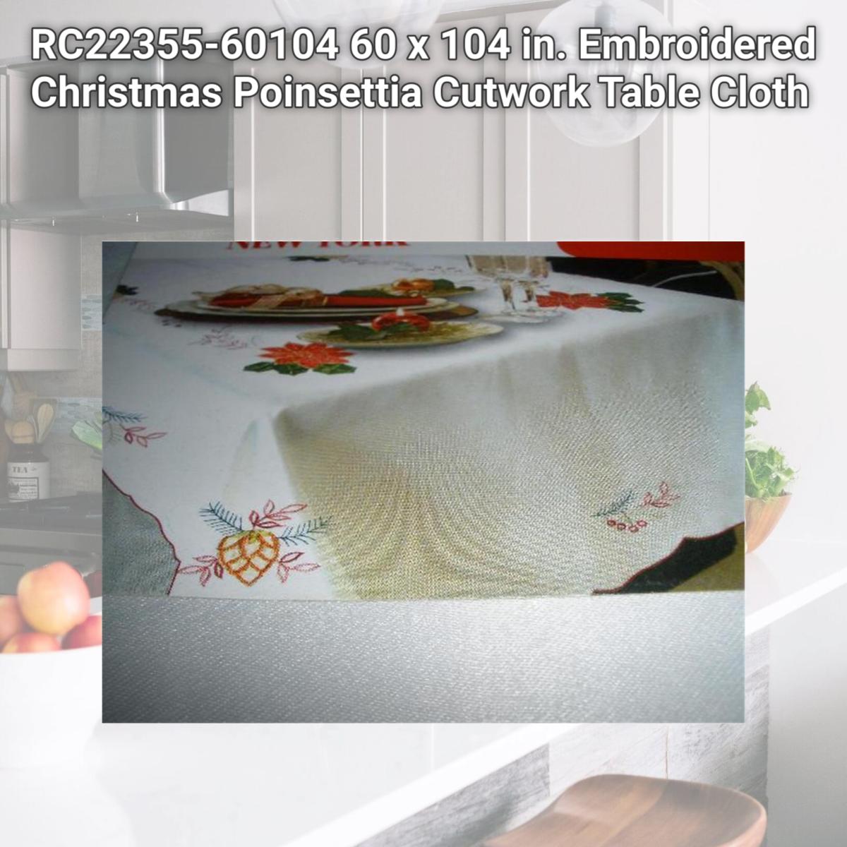 Picture of Tapestry Trading RC22355-60104 60 x 104 in. Embroidered Christmas Poinsettia Cutwork Table Cloth