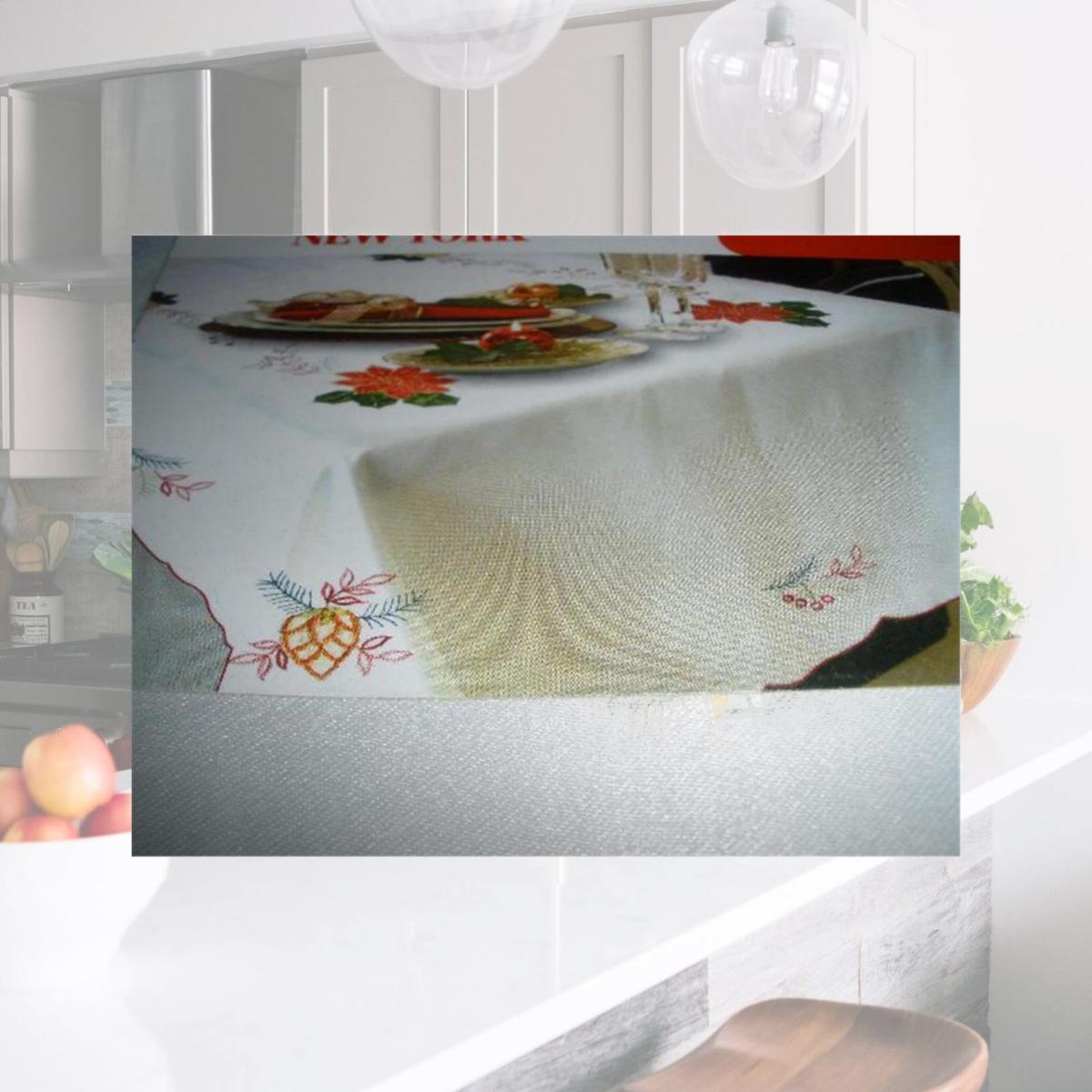 Picture of Tapestry Trading RC22355-60104 60 x 104 in. Embroidered Christmas Poinsettia Cutwork Table Cloth