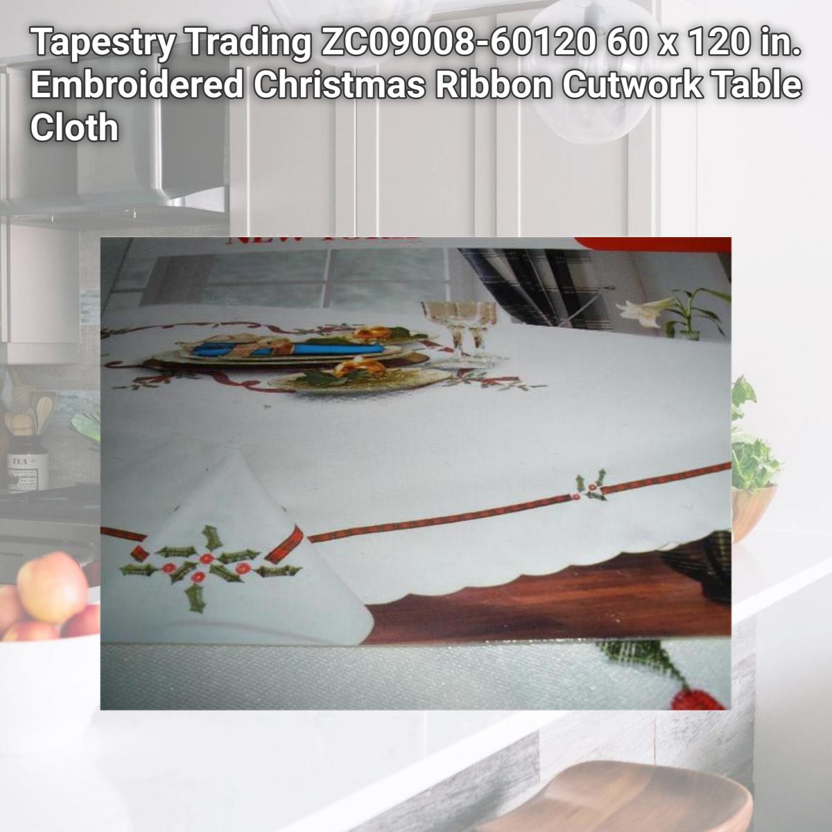 Picture of Tapestry Trading ZC09008-60120 60 x 120 in. Embroidered Christmas Ribbon Cutwork Table Cloth