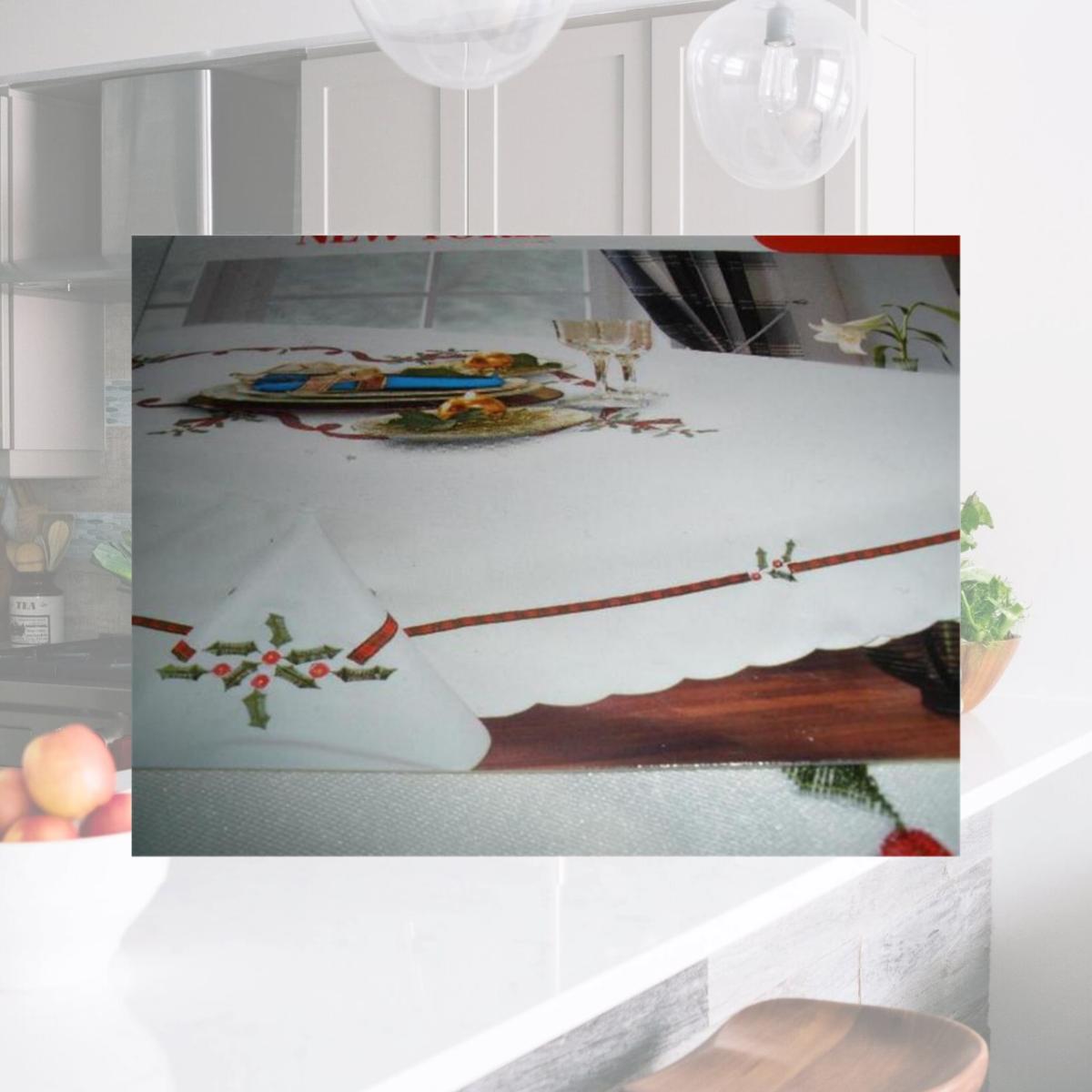 Picture of Tapestry Trading ZC09008-60120 60 x 120 in. Embroidered Christmas Ribbon Cutwork Table Cloth