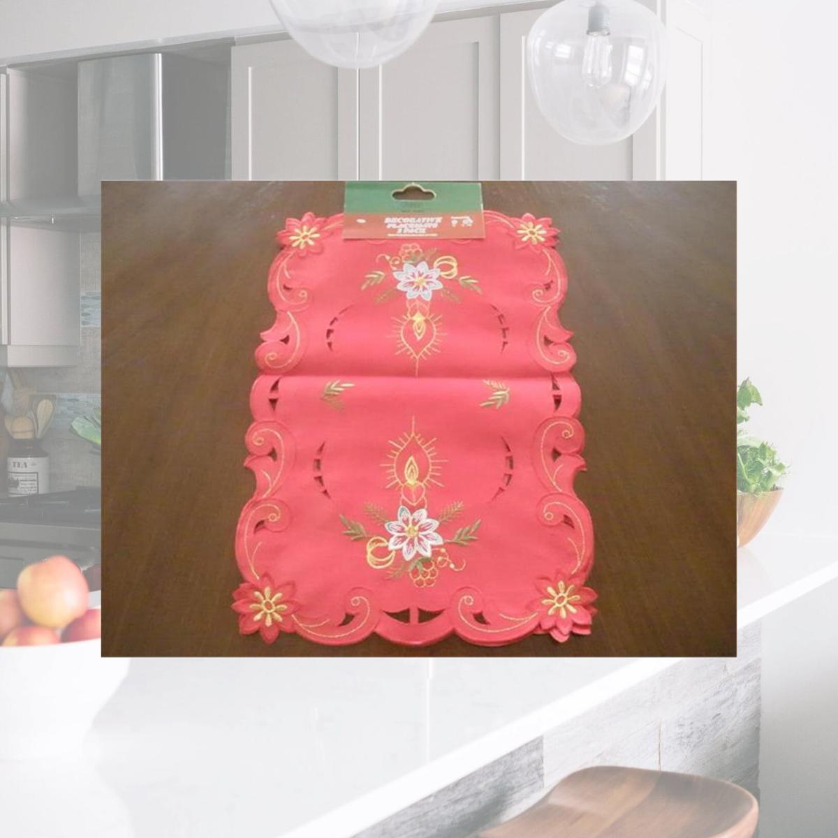 Picture of Tapestry Trading FQ31719-16-2PK 16 in. Embroidered Christmas Poinsettia And Candles Cutwork Doilies- Red