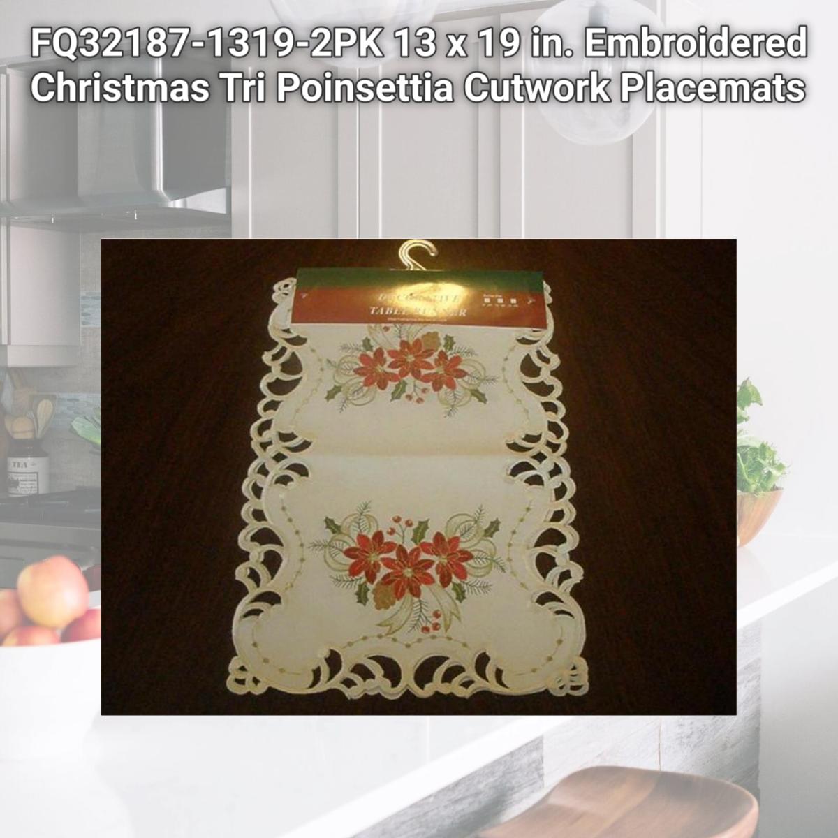 Picture of Tapestry Trading FQ32187-1319-2PK 13 x 19 in. Embroidered Christmas Tri Poinsettia Cutwork Placemats