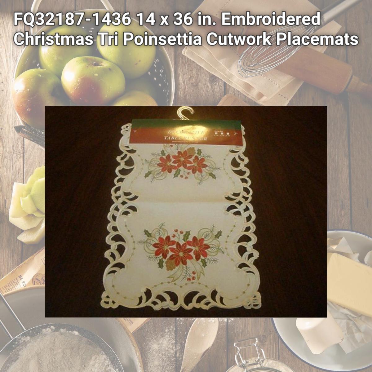 Picture of Tapestry Trading FQ32187-1436 14 x 36 in. Embroidered Christmas Tri Poinsettia Cutwork Placemats