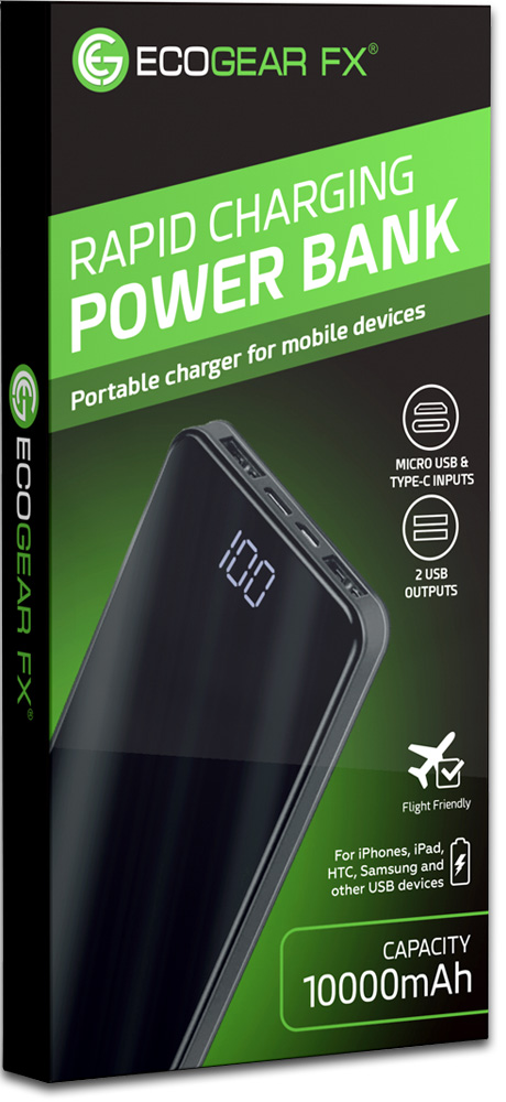 Picture of EcoGear FX PAC-PBH10-PBANK PBH10 Portable Power Bank Fast Phone Charger&#44; Black & White