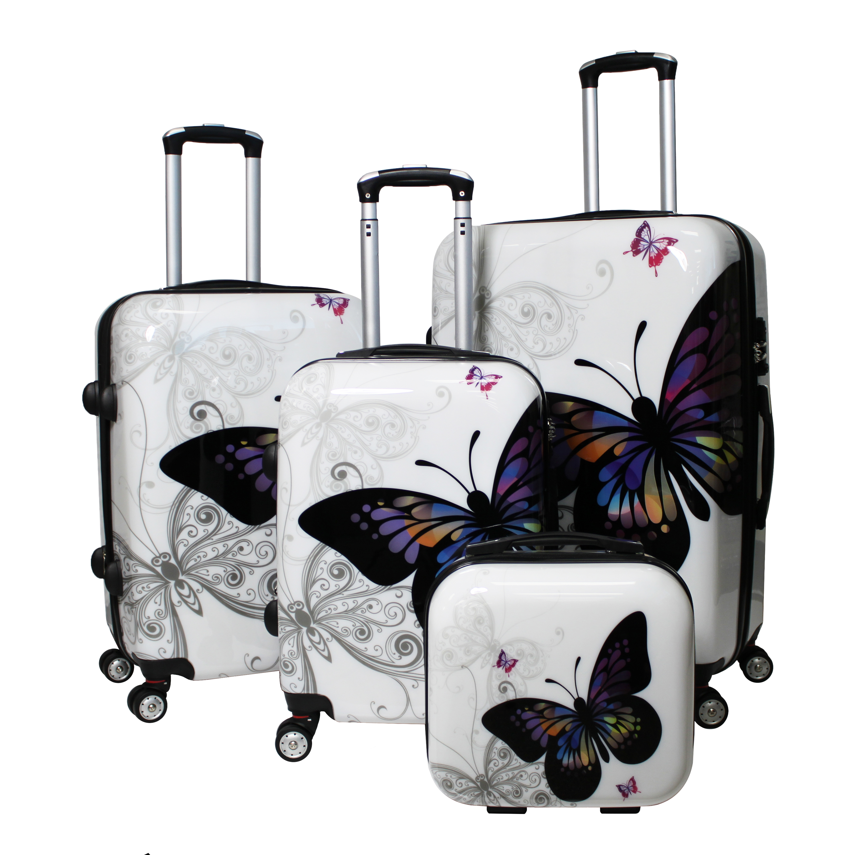 24dm110 Butterfly 4-piece Hardside Tsa Combination Lock Spinner Luggage Set