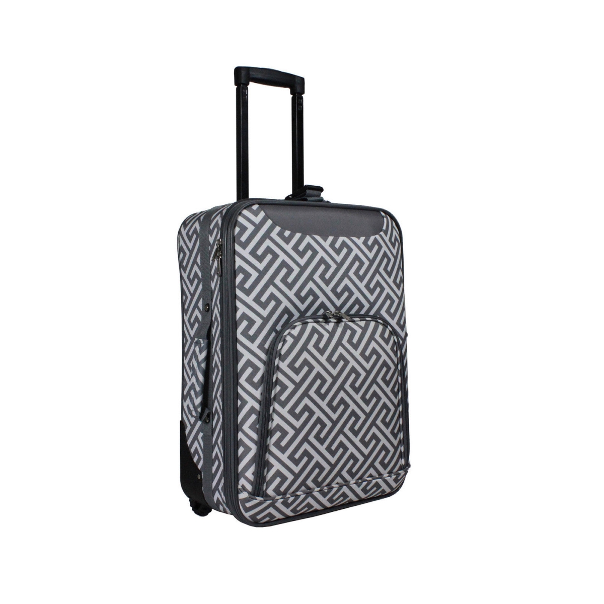 816701-185grey-w 20 In. Lightweight Carry-on Rolling Suitcase - Grey & White Greek Key