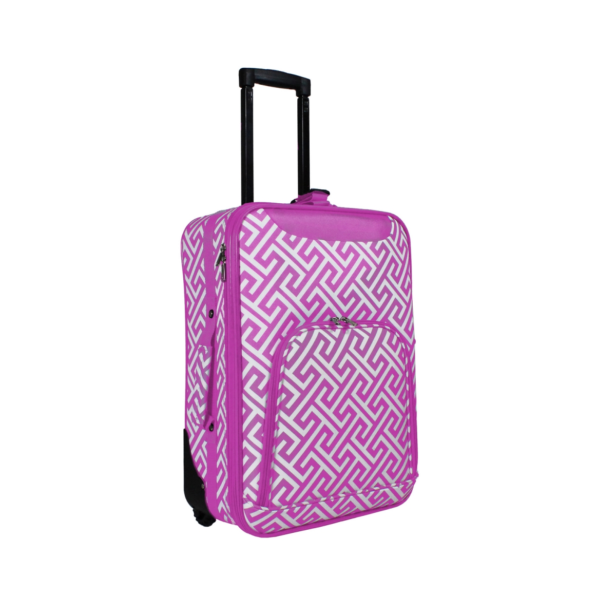 816701-185f-w 20 In. Lightweight Carry-on Suitcase - Fuchsia & White Greek Key