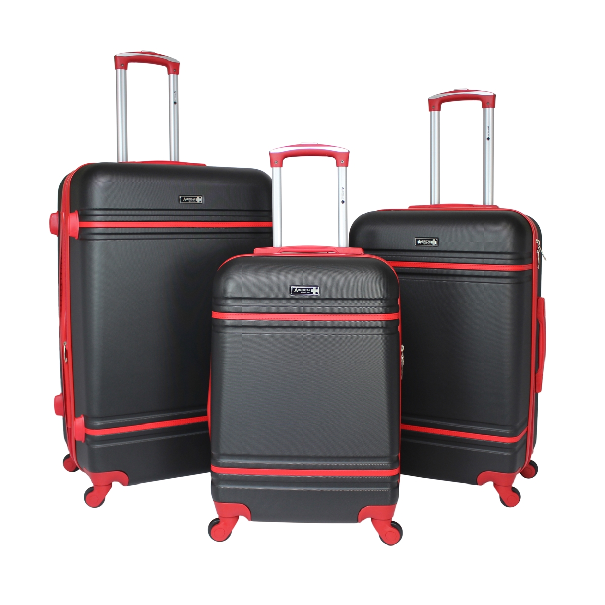 Wt86997-3e-blk-red 3 Piece American Collection Spinner Luggage Set - Black & Red
