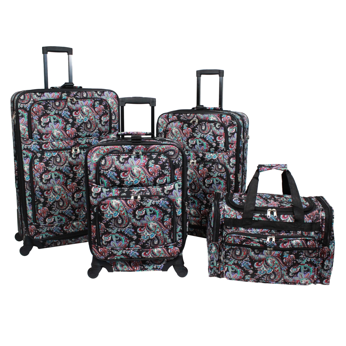 818703-t19-207 4 Piece Rolling Expandable Spinner Luggage Set - Paisley