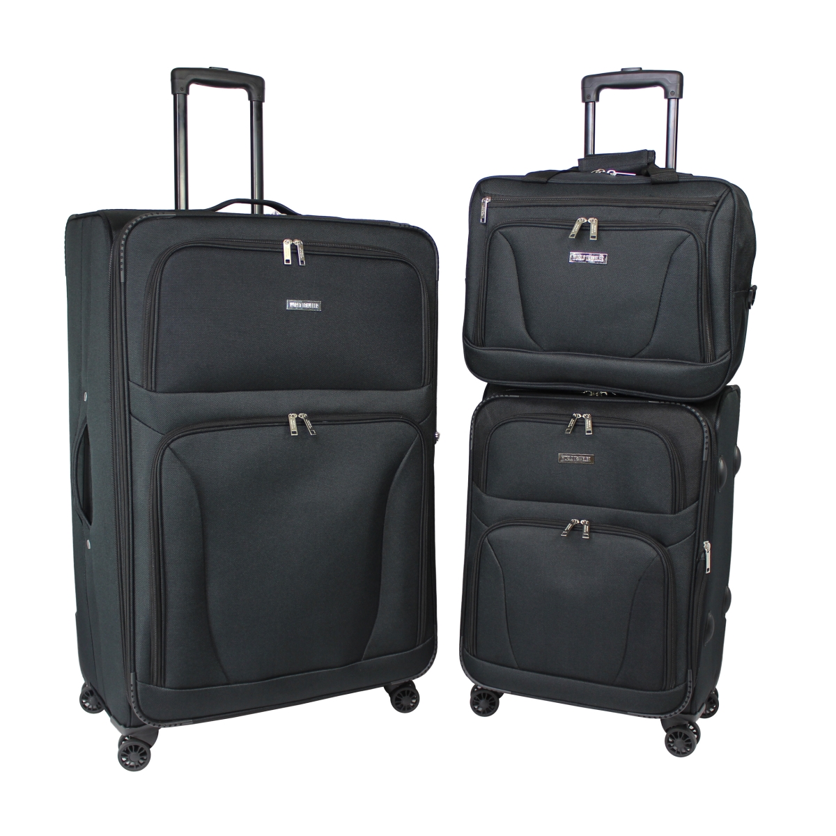 Wt100-black 3 Piece Embarque Collection Super Lightweight Spinner Luggage Set - Black