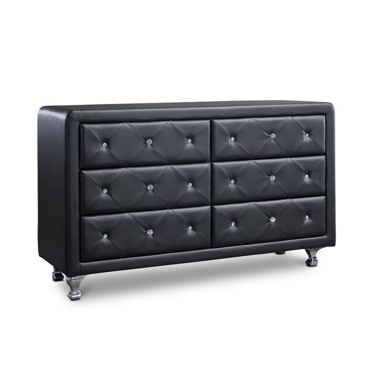 Urban Designs 370006 Luminescence Black Faux Leather Upholstered Dresser - 31.5 X 52.75 X 18.13 In.