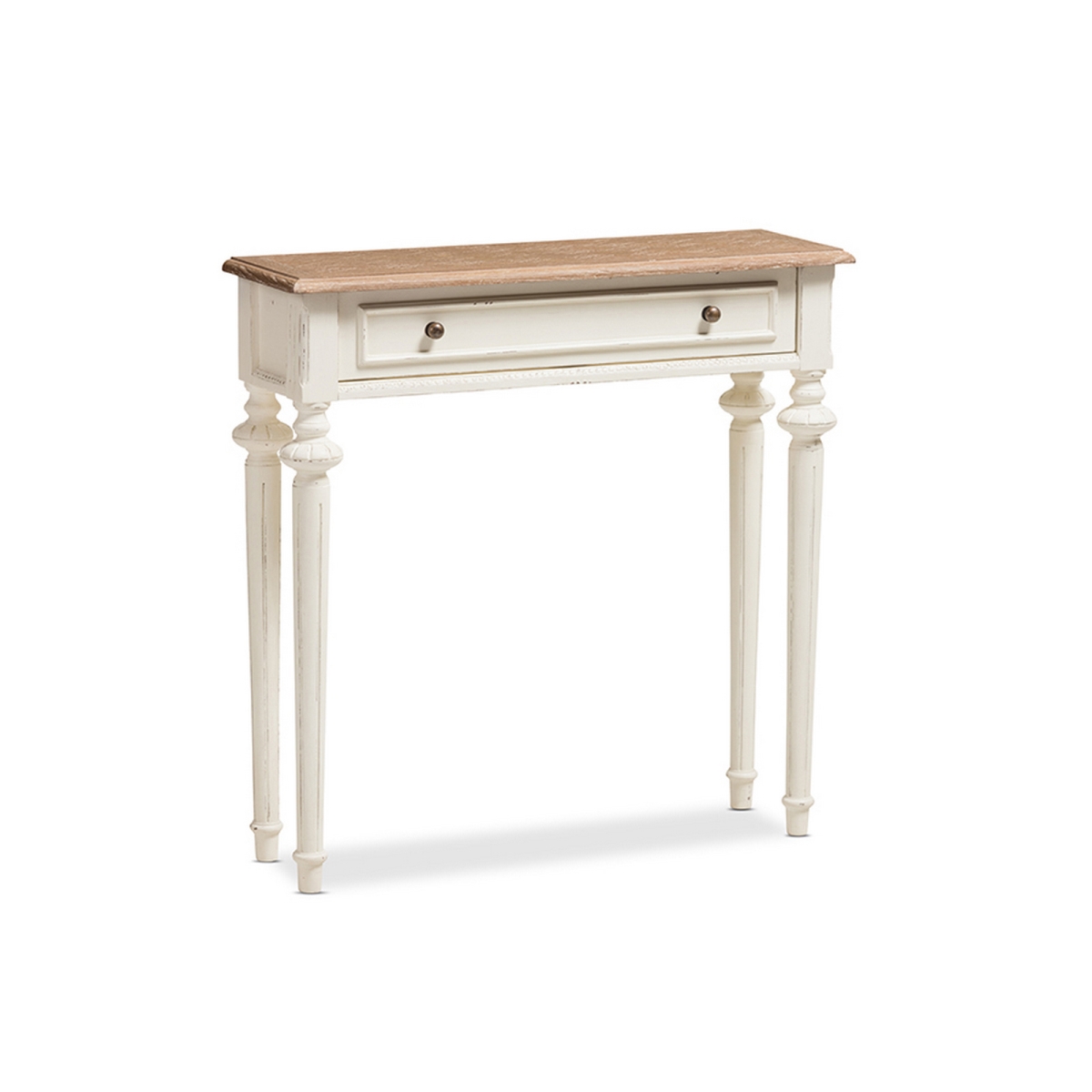 Urban Designs 370063 Weathered Oak White Wash Distressed Wood Two-tone Console Table - 31.5 X 31.5 X 9.84 In.