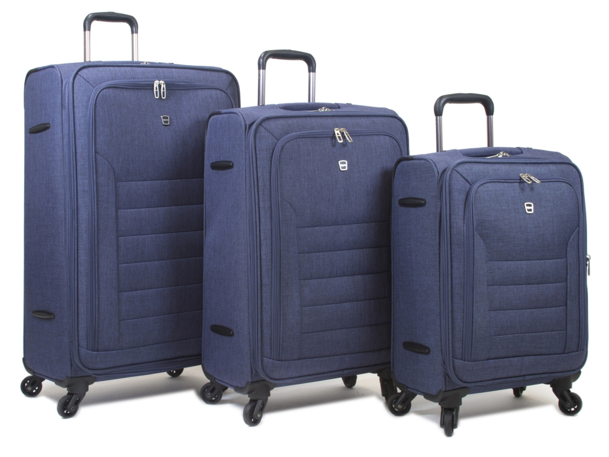 25dj-626-blue Noir Lightweight Spinner Luggage Set With Laptop Pocket - Blue, 3 Piece