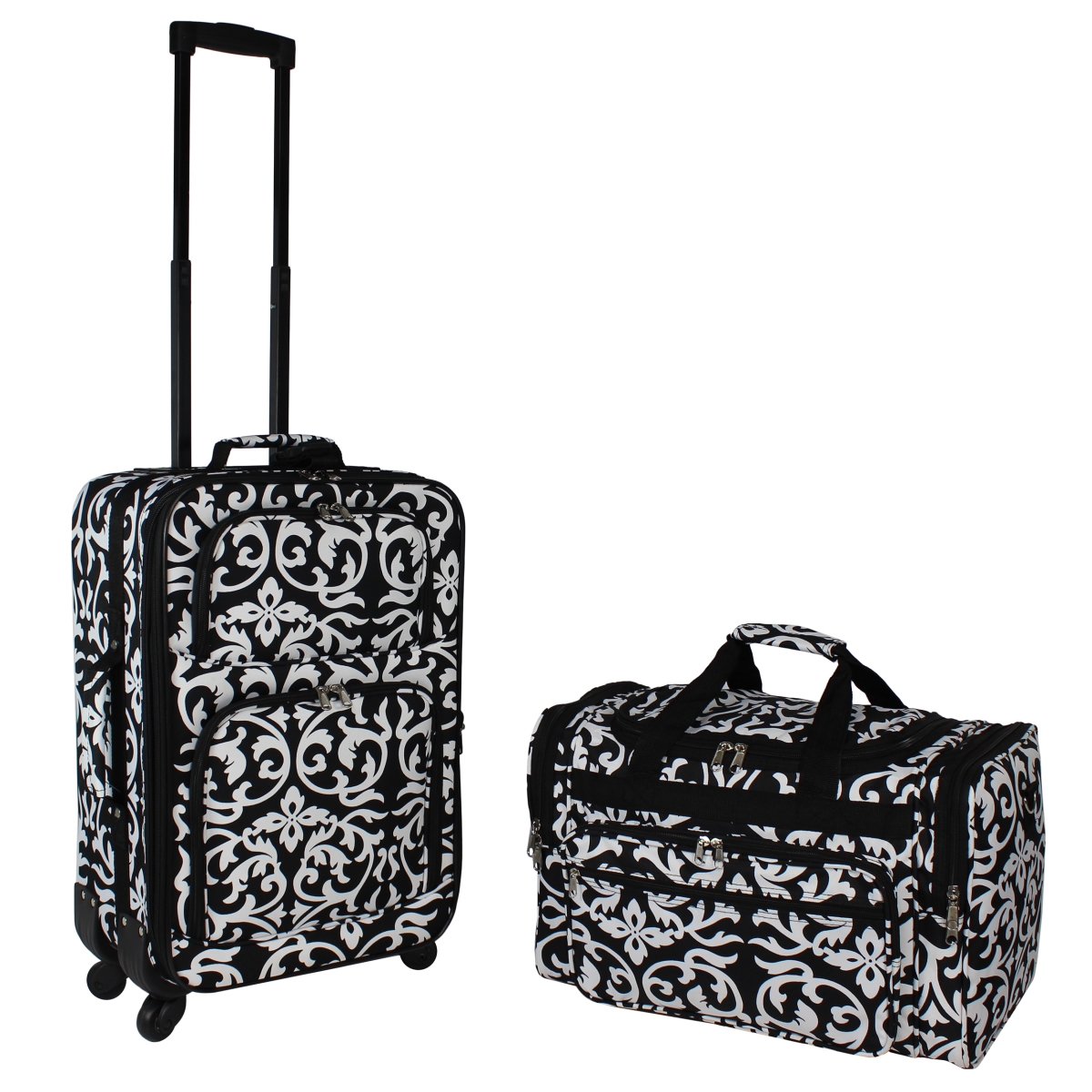 Wt8701-2-501 Carry On Expandable Spinner Luggage Set - Black Trim Damask, 2 Piece