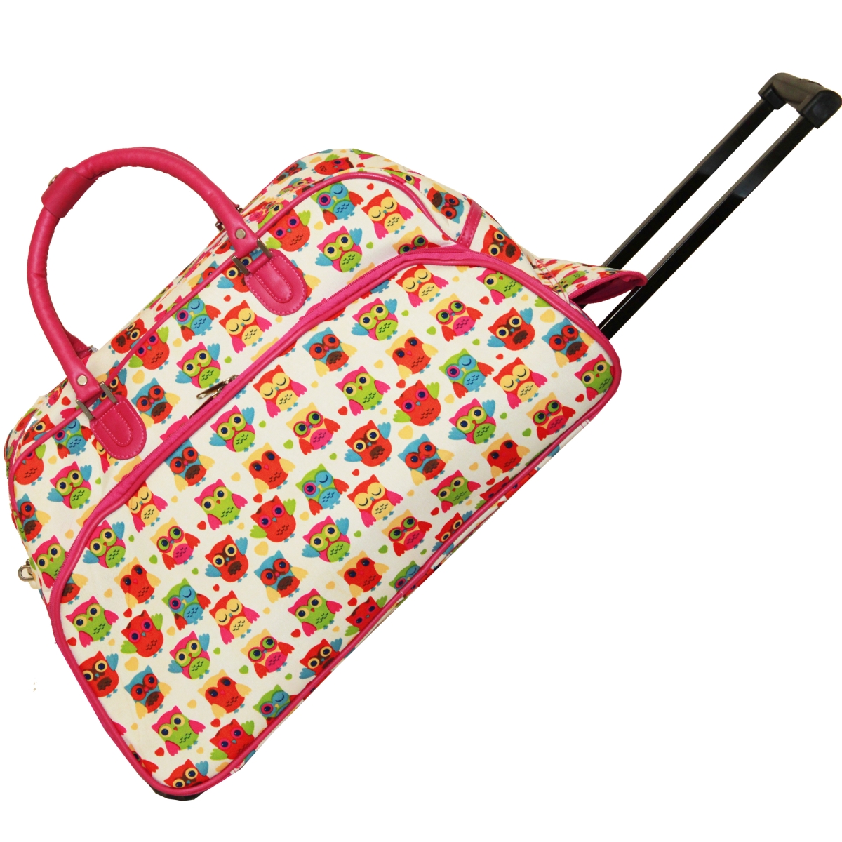 8112022-176 21 In. Carry On Rolling Duffel Bag - Owl Pink