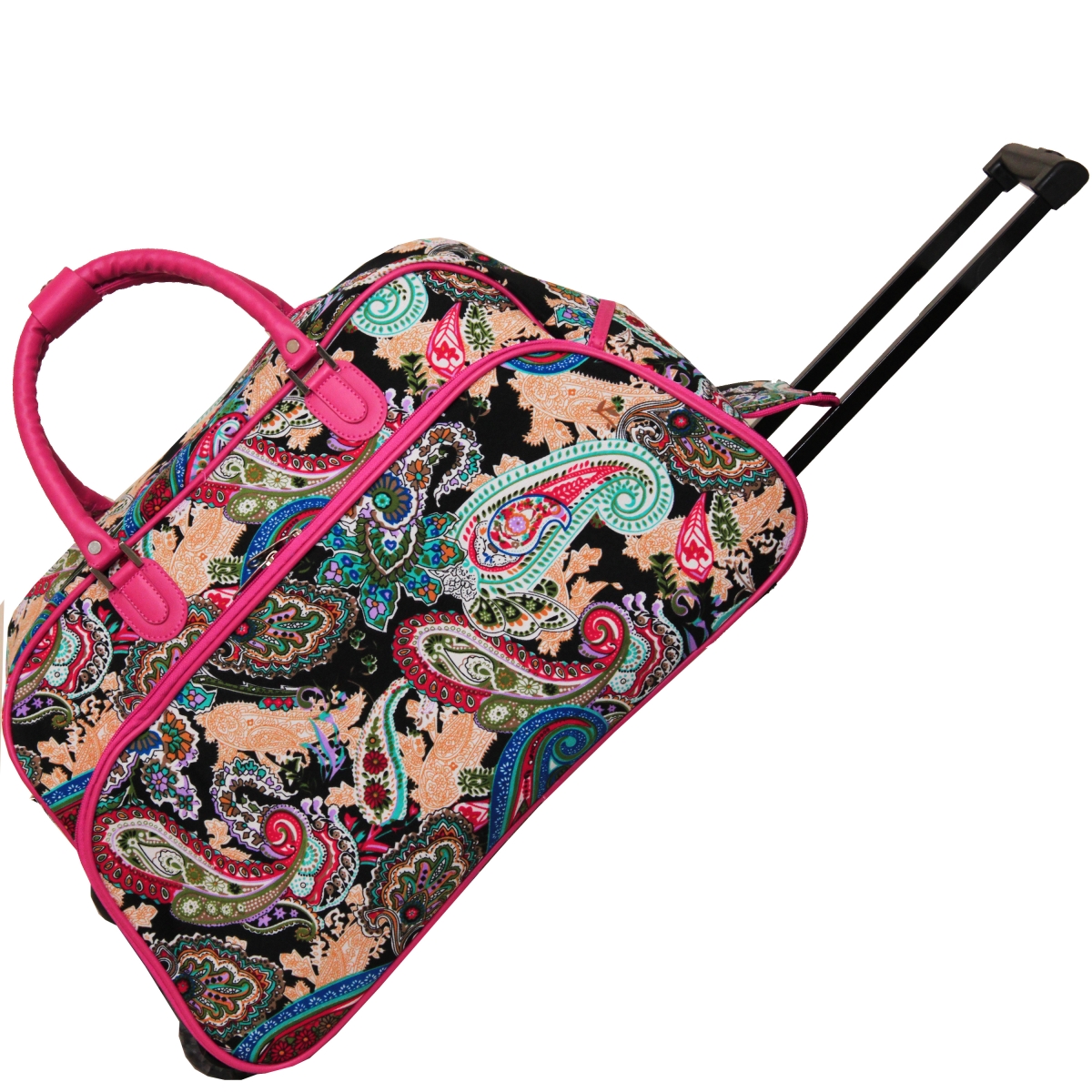 8112022-181-f 21 In. Carry On Rolling Duffel Bag - Pink Trim Multicolor Paisley