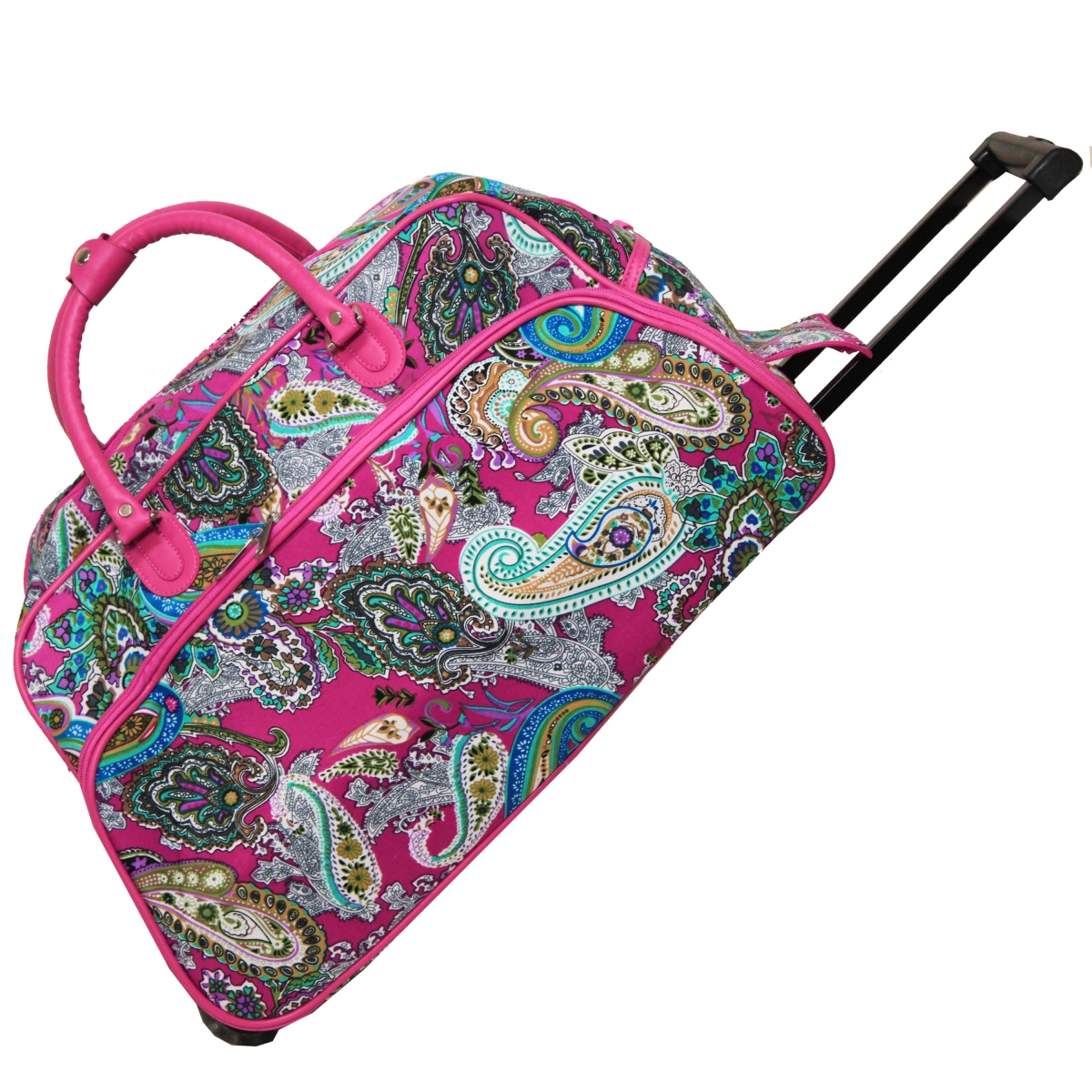 8112022-182 21 In. Carry On Rolling Duffel Bag - Pink Multicolor Paisley