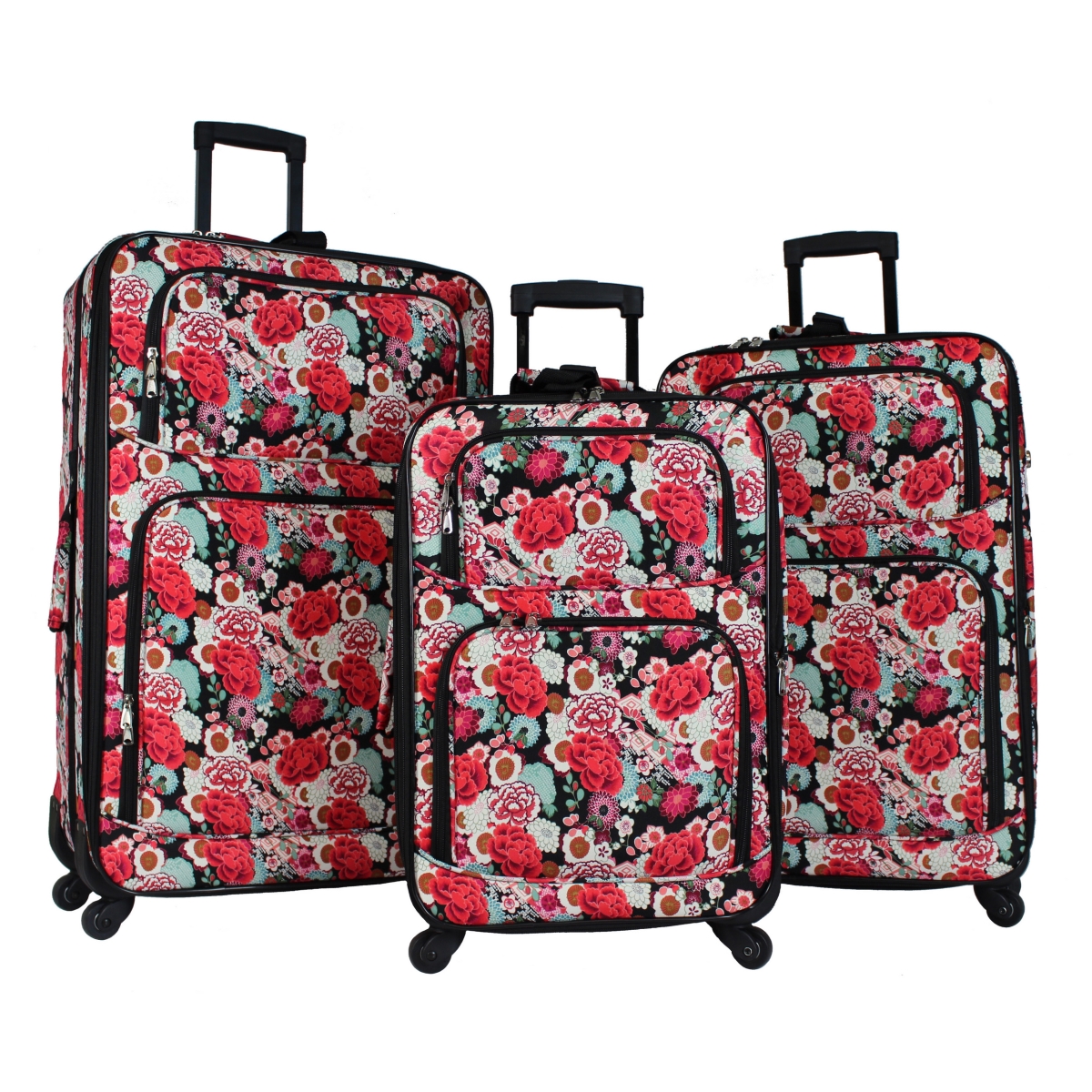 818703-193 Rolling Expandable Spinner Luggage Set - Flowers, 3 Piece